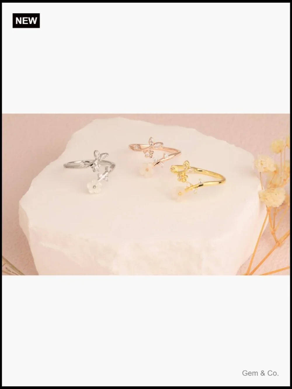 Birthstone Flower Ring Non Tarnish CZ Adjustable Size 7-11 Gift